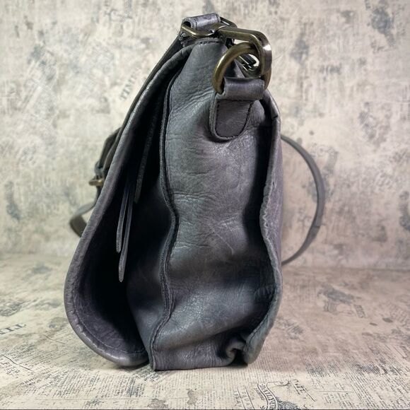 Platania | Leather Grey Studded Messenger Bag - Picture 2 of 16